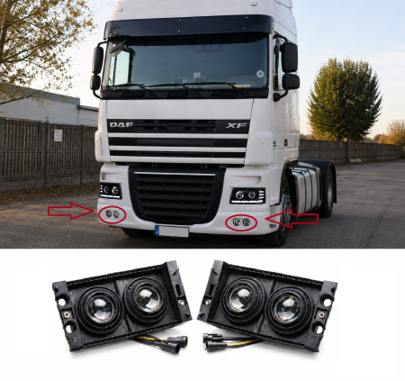 Accesorii Camioane - Set Proiectoare Ceata Stanga + Dreapta pentru DAF XF105 2005-2013, H3/H3, 4 Lumini