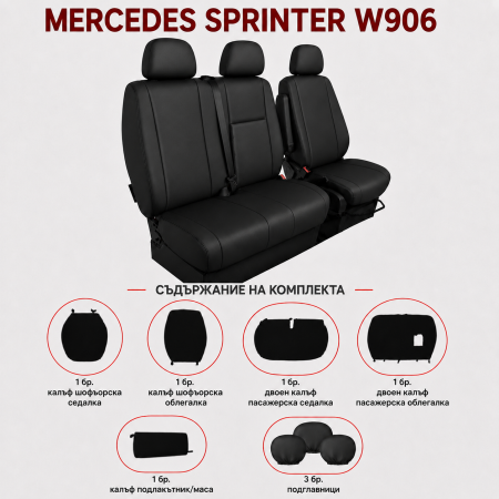 Set Huse din Piele Ecologica pentru Mercedes Sprinter W906 2006-2018 – Negru [1]