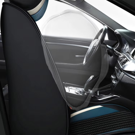 Set Huse Auto universale lux din piele ecologica cu material textil, negru cu accent alb si albastru pentru scaune fata si spate [8]