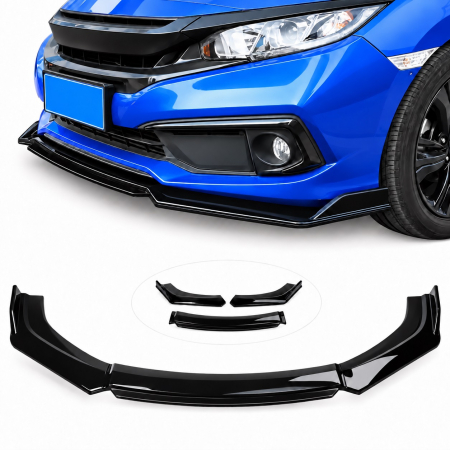 Prelungire bara -spoiler - Prelungire Bara Fata Universala, Lip Spoiler Auto Tuning, 4 Piese, ABS, Negru Lucios, 180 cm
