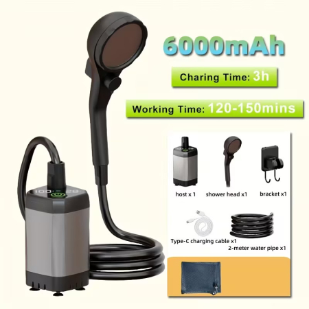 Noutati Real Auto - Duș portabil reîncărcabil cu afișaj LED - 6000mAh, rezistent la apă IPX7 și 4 moduri de pulverizare