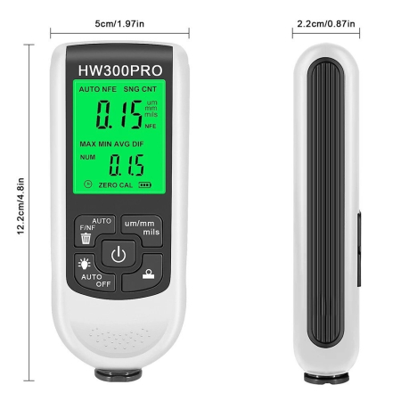Tester Digital Masurat Grosimea Vopselei Auto HW300PRO, Tester Vopsea Fe/NFe, Ecran LCD, 0-1800 Microni [6]