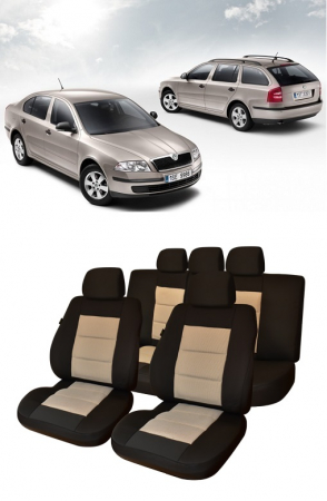 Skoda - Huse scaune Lux  auto SKODA OCTAVIA II (2004-2010) Negru+Bej