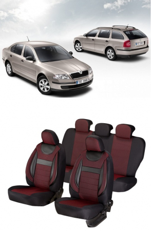 Skoda - Set huse scaune piele si textil SKODA OCTAVIA II 2004-2013 Dynamic  Rosu