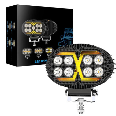 8 LED Halogen cu Lumină Albă și DRL Portocalie, 4000LM, 9-30V, Rezistent la Apă IP67 [7]
