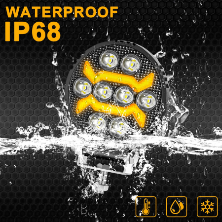 Proiector 8 LED Halogen cu Lumină Albă și DRL Portocalie, 9-30V, Rezistent la Apă IP68 [8]