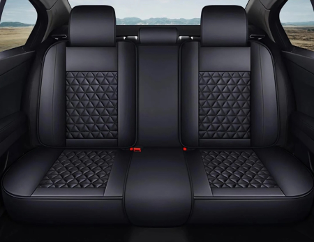 Set Huse Auto universale luxoase din piele ecologica, negru cu suport lombar integrat pentru scaune fata si spate [2]