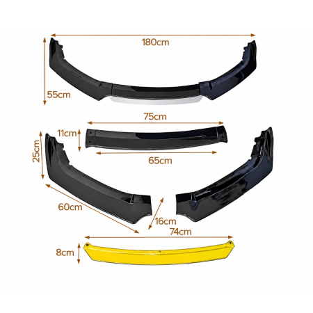 Prelungire Bara Fata Universala, Lip Spoiler Splitter Auto din 4 Piese, Plastic ABS, Negru cu Galben, 180 cm [6]