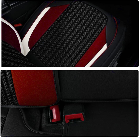 Set Huse Auto universale lux din piele ecologica cu material textil, negru cu accent rosu si alb pentru scaune fata si spate [3]