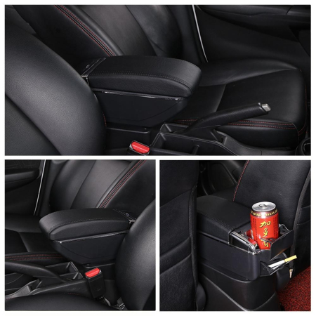 Cotiera Auto pentru Opel Corsa D, Piele Ecologica, Suport Pahar si Scrumiera, Negru cu Crom [8]