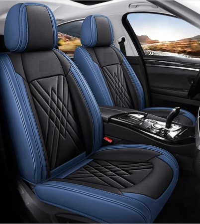 Set Huse Auto universale lux din piele ecologica, albastru si negru pentru scaune fata si spate [1]