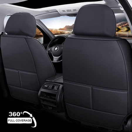 Set Huse Auto universale lux din piele ecologica, negru pentru scaune fata si spate [4]