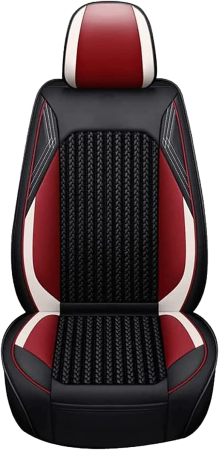 Set Huse Auto universale lux din piele ecologica cu material textil, negru cu accent rosu si alb pentru scaune fata si spate [7]