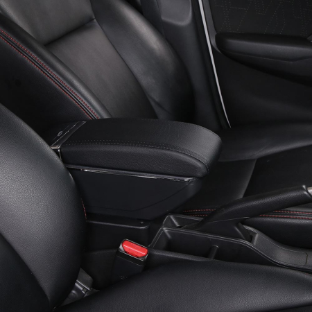 Cotiera Auto pentru Opel Corsa D, Piele Ecologica, Suport Pahar si Scrumiera, Negru cu Crom [7]