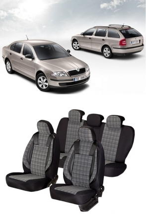 Skoda - Huse scaune din piele si textil SKODA OCTAVIA II 2004-2013 LUXURY Negru