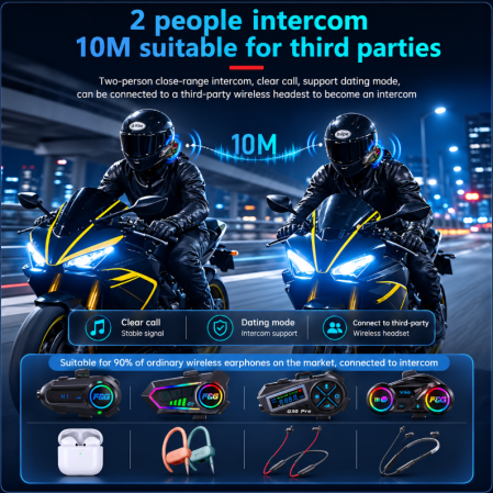 Set Intercomuri Moto pentru Casca Bluetooth 6.0, CVC + DSP, Display LED, IPX6, Baterie 1000 mAh [10]