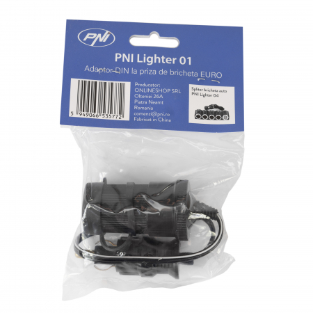 Noutati Real Auto - Adaptor DIN la priza de bricheta EURO PNI Lighter 01 cu cablu prelungitor, 12V/24V