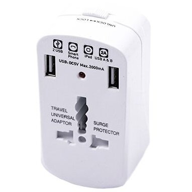 Priza remorca - ADAPTOR UNIVERSAL PRIZA V-TAC (UK,US,EU) CU PROTECTIE SI 2USB 2.1A