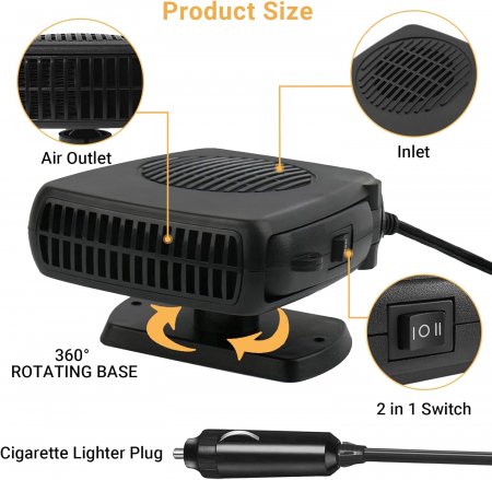 Aeroterma auto dezghetare parbriz, negru 12V 200W [6]