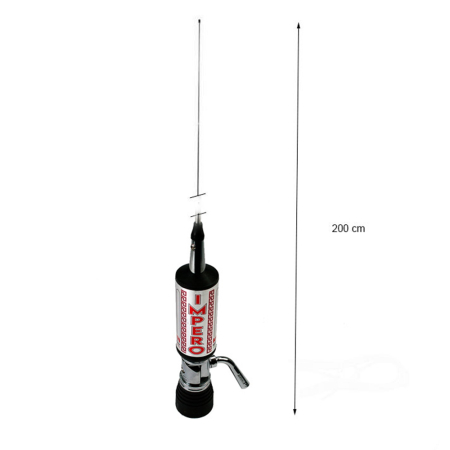 Import - Antena CB LEMM TURBO IMPERO, Silver, lungime 200 cm, castig 7dB, 26.5-28Mhz, 2500W, cablu RG58 4m, fabricata in Italia