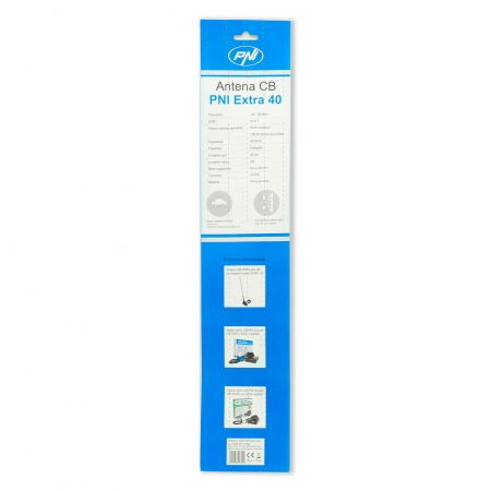 Import - Antena CB PNI Extra 40, cu magnet inclus, lungime 45 cm, 30W, 26-30MHz, SWR 1.0, fibra de sticla