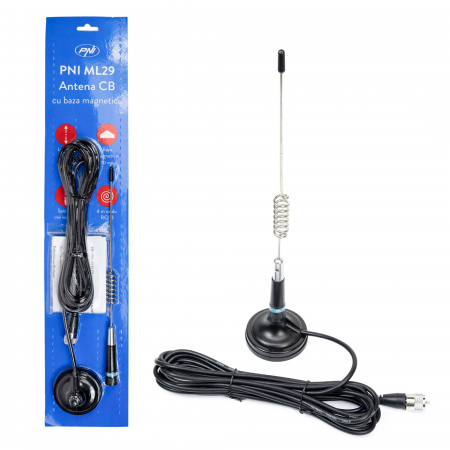 Antena CB PNI ML29 lungime 34 cm, cu magnet inclus diametru 70 mm si cablu RG58 [9]