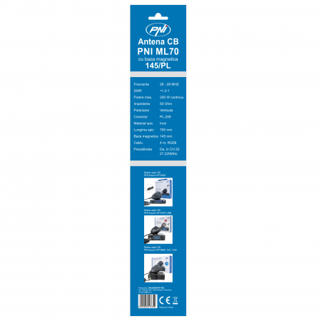 Antena CB PNI ML70 lungime 70cm, 26-30MHz, 200W, magnet 145 mm inclus [6]