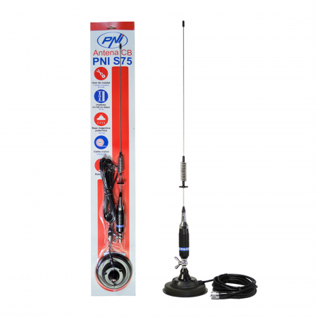 Antena CB PNI S75 cu fluture, 26-28MHz, lungime spic 54 cm, magnet 125mm inclus [6]