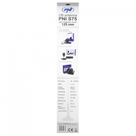 Antena CB PNI S75 cu fluture, 26-28MHz, lungime spic 54 cm, magnet 125mm inclus [9]