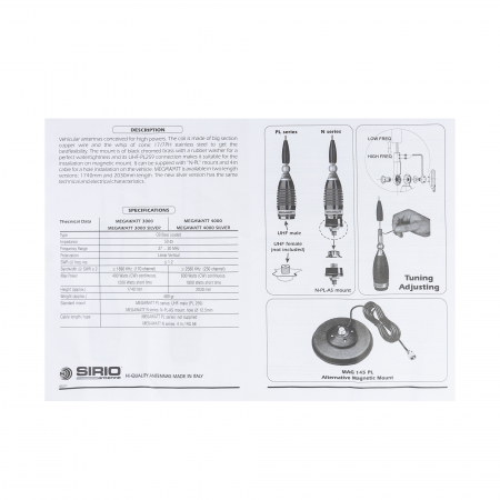 Antena CB Sirio Megawatt 3000 PL, 173.5cm Cod 2211505.05 fara cablu [6]