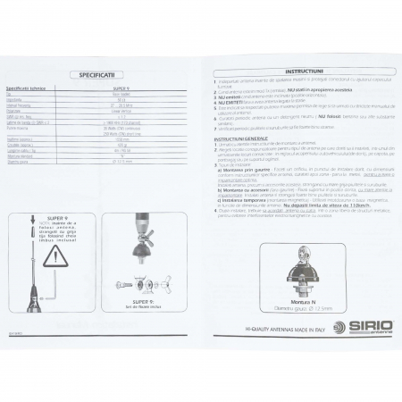 Antena CB Sirio SUPER 9 cu fluture, lungime 155 cm, 27 - 28.5 MHz, 250W, montura, cablu RG58 de 4m si mufa PL259 incluse [2]
