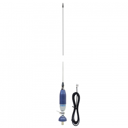 Antena CB Sirio SUPER 9 cu fluture, lungime 155 cm, 27 - 28.5 MHz, 250W, montura, cablu RG58 de 4m si mufa PL259 incluse [1]