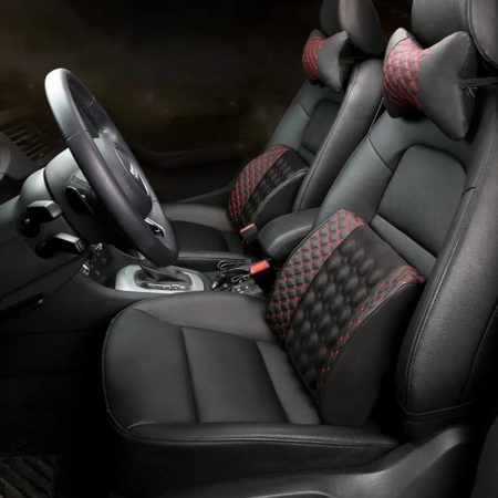Aparat electric masaj lombar si cervical, pentru scaun auto, alimentare la bricheta, Negru-Rosu [10]