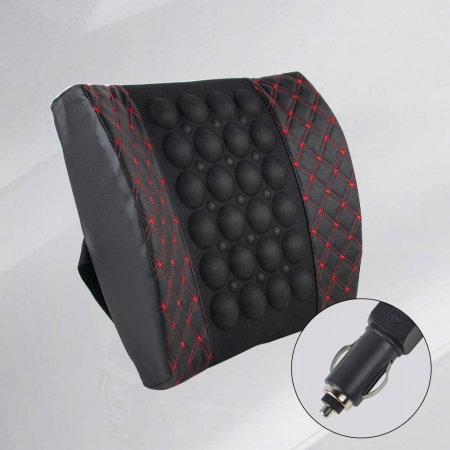 Aparat electric masaj lombar si cervical, pentru scaun auto, alimentare la bricheta, Negru-Rosu [7]