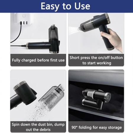Aspirator auto portabil multifuncțional 9000Pa 3 în 1 negru USB reîncărcabil, cu duze și filtru HEPA [3]