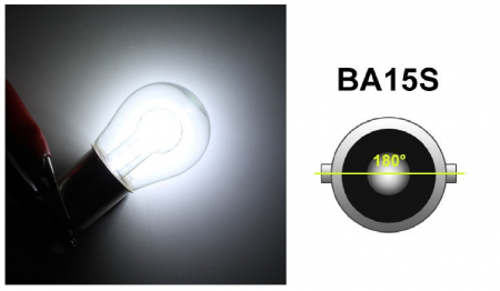 Becuri LED - Bec LED, 18 SMD, BA15S 1156 (P21W), Pini opuși 180°, Opus, 12V, lumină albă