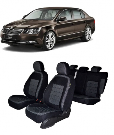 Skoda - Set huse scaune dedicate SKODA SUPERB 2013-2015 Premium (Bancheta fractionata si husa cotiera)