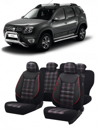 Dacia - Set huse scaune compatibile Dacia Duster 2010-2017 Piele + Textil (Compatibile cu sistem AIRBAG)