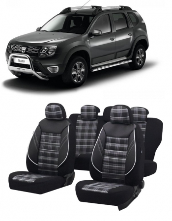 Dacia - Set huse scaune compatibile Dacia Duster 2010-2017 Piele + Textil (Compatibile cu sistem AIRBAG)