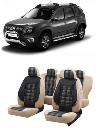 Dacia - Set huse scaune compatibile Dacia Duster 2010-2017 Piele + Textil (Compatibile cu sistem AIRBAG)