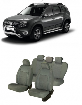 Dacia - Set huse scaune compatibile Dacia Duster 2010-2017 Piele + Textil (Compatibile cu sistem AIRBAG)
