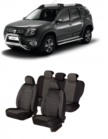 Dacia - Set huse scaune compatibile Dacia Duster 2010-2017 Piele + Textil (Compatibile cu sistem AIRBAG)