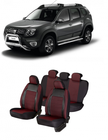 Dacia - Set huse scaune compatibile Dacia Duster 2010-2017 Piele + Textil (Compatibile cu sistem AIRBAG)