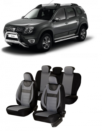 Dacia - Set huse scaune compatibile Dacia Duster 2010-2017 Piele + Textil (Compatibile cu sistem AIRBAG)
