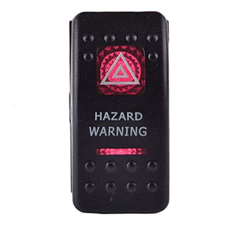 Butoane - Buton comutator Intrerupator ON/OFF "HAZARD WARNING" cu martor luminos roșu - 12V/24V, rezistent la apă