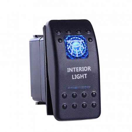 Butoane - Buton comutator Intrerupator ON/OFF "INTERIOR LIGHT" cu martor luminos albastru - 12V/24V, rezistent la apă