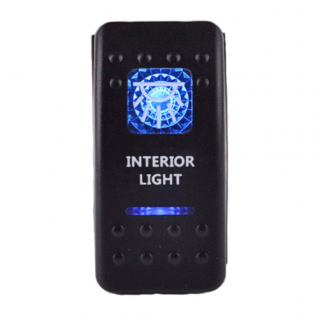 Buton comutator Intrerupator ON/OFF "INTERIOR LIGHT" cu martor luminos albastru - 12V/24V, rezistent la apă [1]