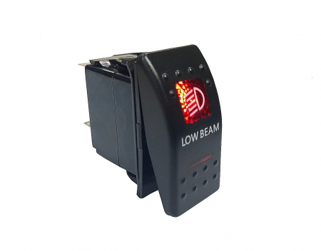 Butoane - Buton comutator Intrerupator ON/OFF "LOW BEAM" cu martor luminos roșu - 12V/24V, rezistent la apă