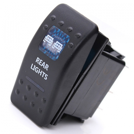 Buton comutator Intrerupator ON/OFF "REAR LIGHTS" cu martor luminos albastru - 12V/24V, rezistent la apă [1]