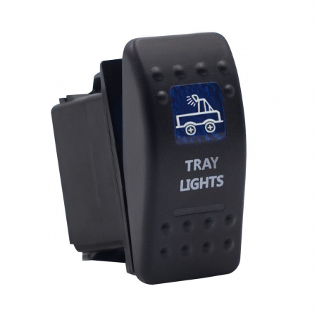 Butoane - Buton comutator Intrerupator ON/OFF "TRAY LIGHTS" cu martor luminos albastru - 12V/24V, rezistent la apă